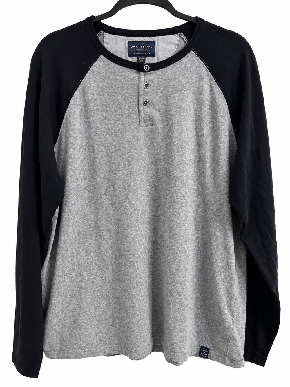 Lucky Brand Men’s Saturday Stretch Cotton Henley Shirt Gray Black Raglan XL